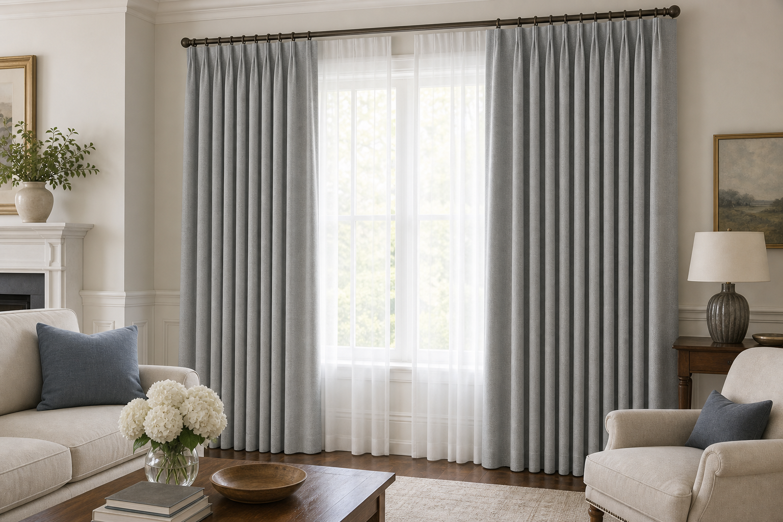 Carolina-Thundercloud Drapery with White Sheer