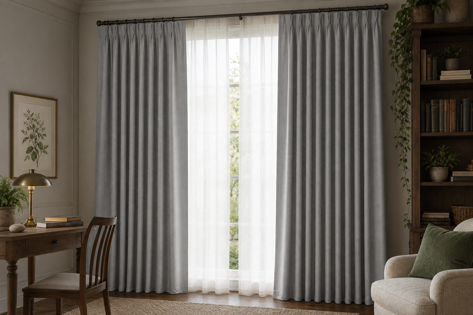 Cottonwood-Haze Drapery with White Sheer