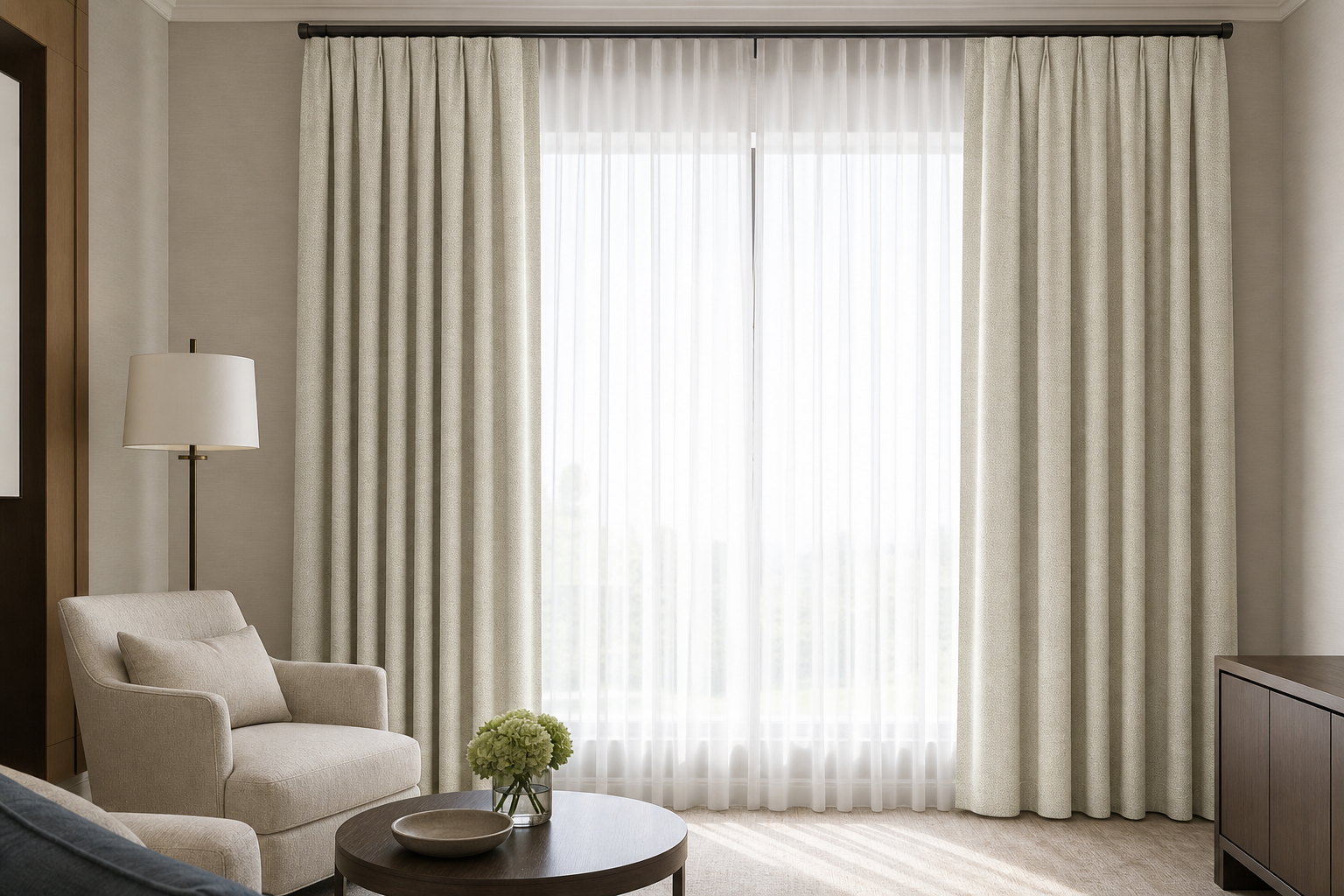 Dune-Sunset---Linen Drapery with White Sheer