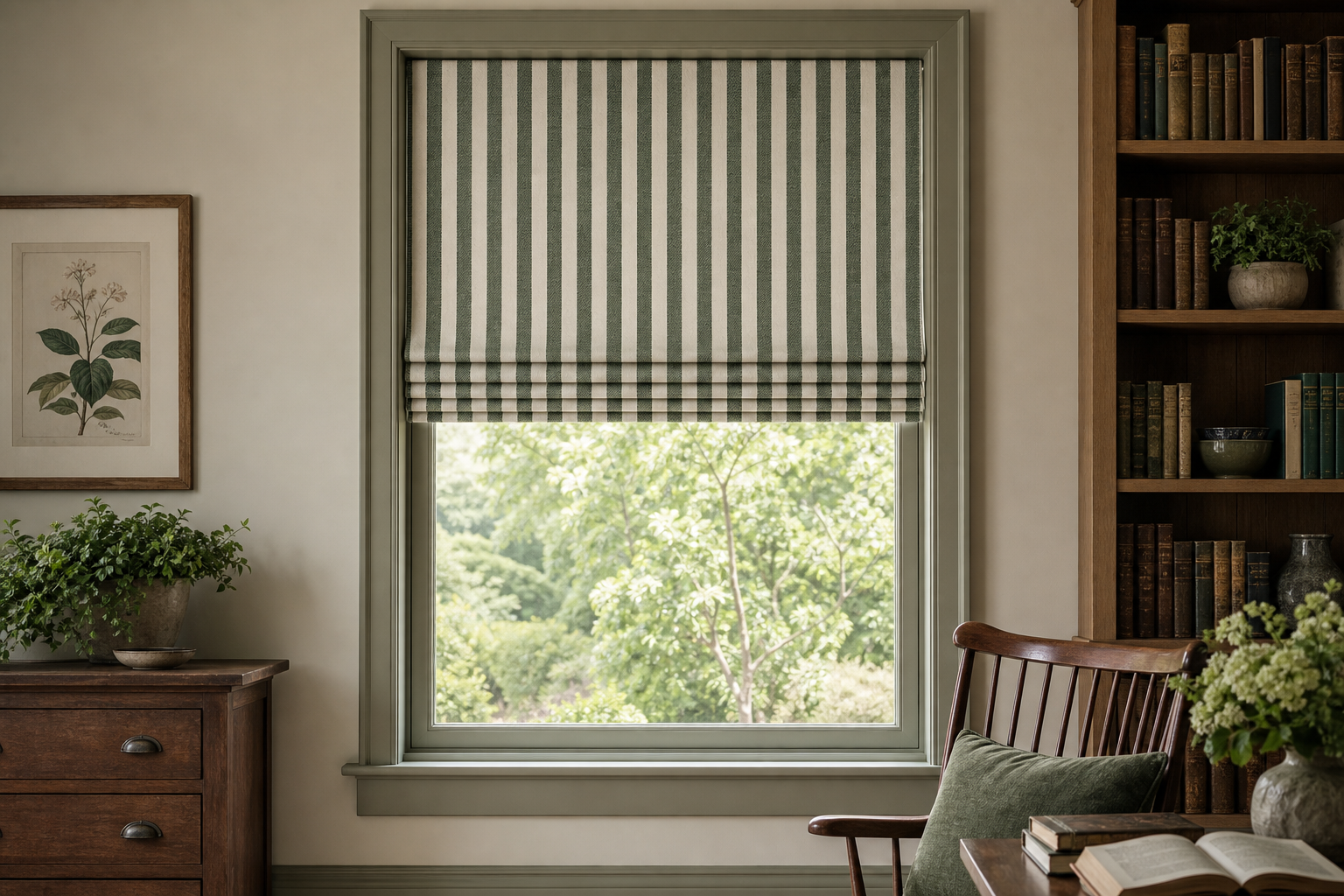 Forest-Stripe-Green Roman Shade