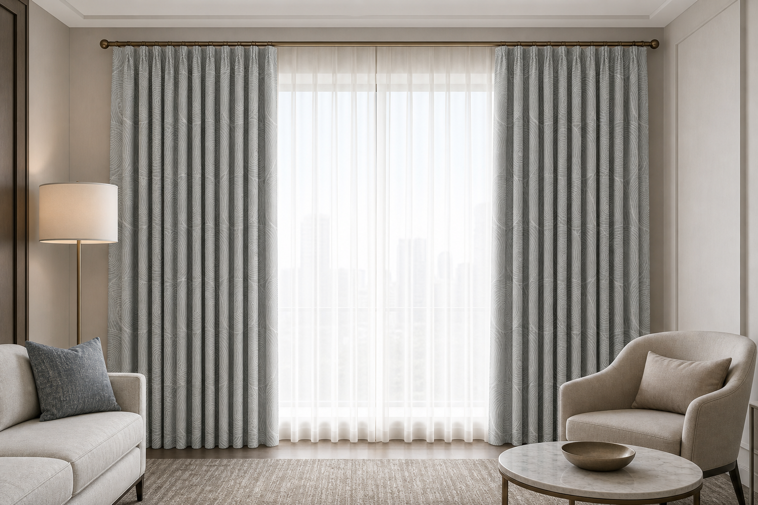 Illussion-Slate Drapery with White Sheer