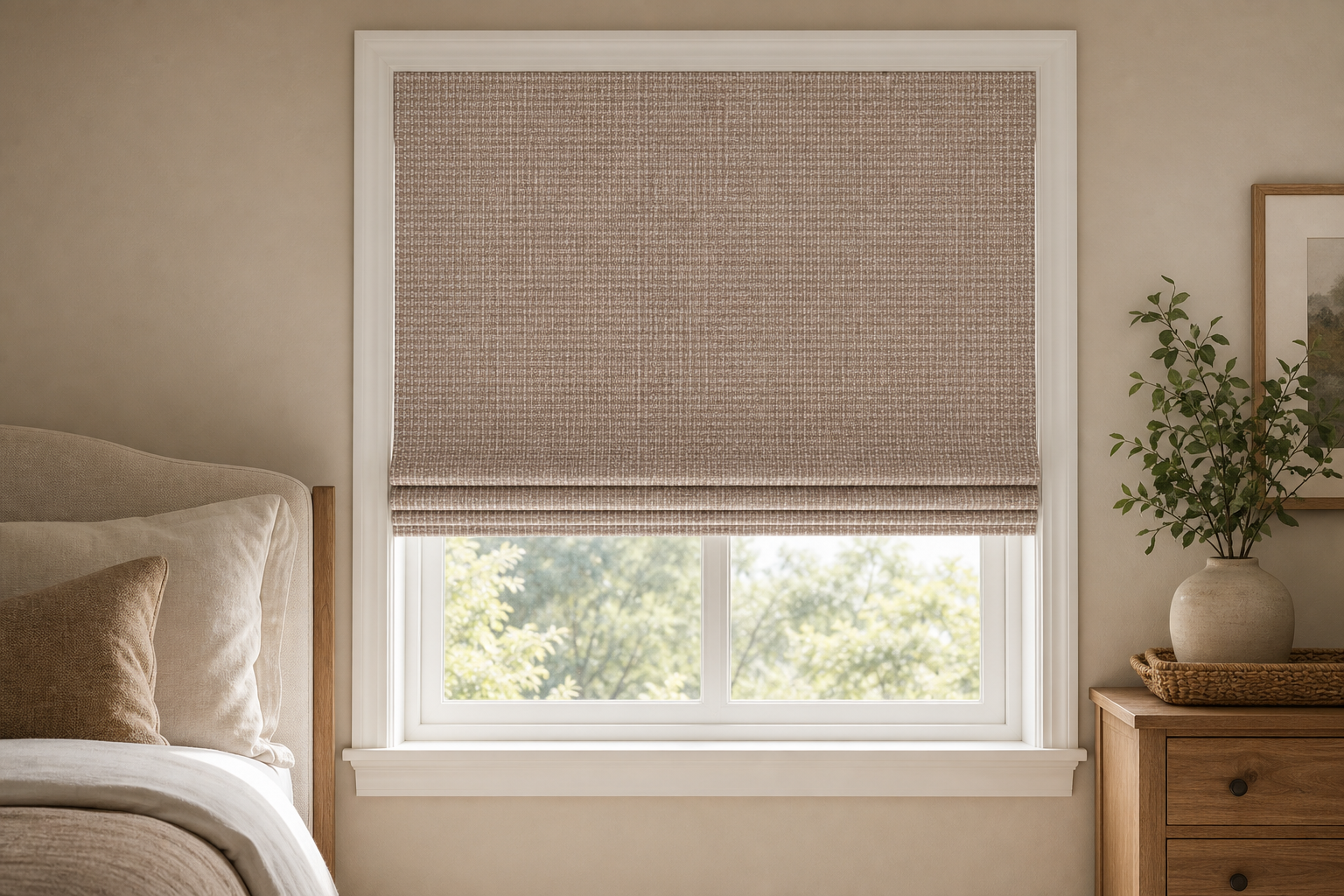 Linen-Basket---Coffee Roman Shade
