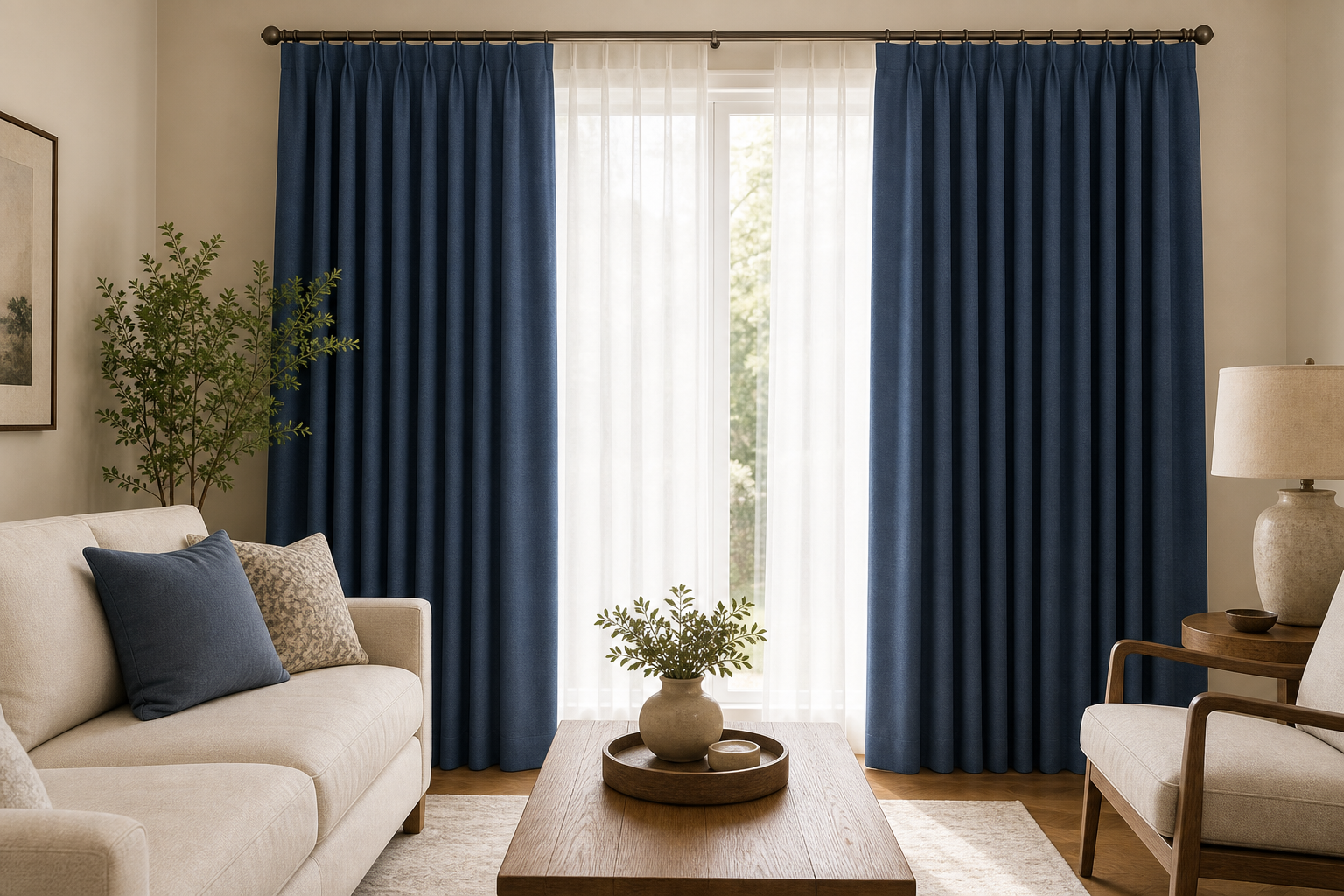 Luxury-Ocean Drapery with White Sheer