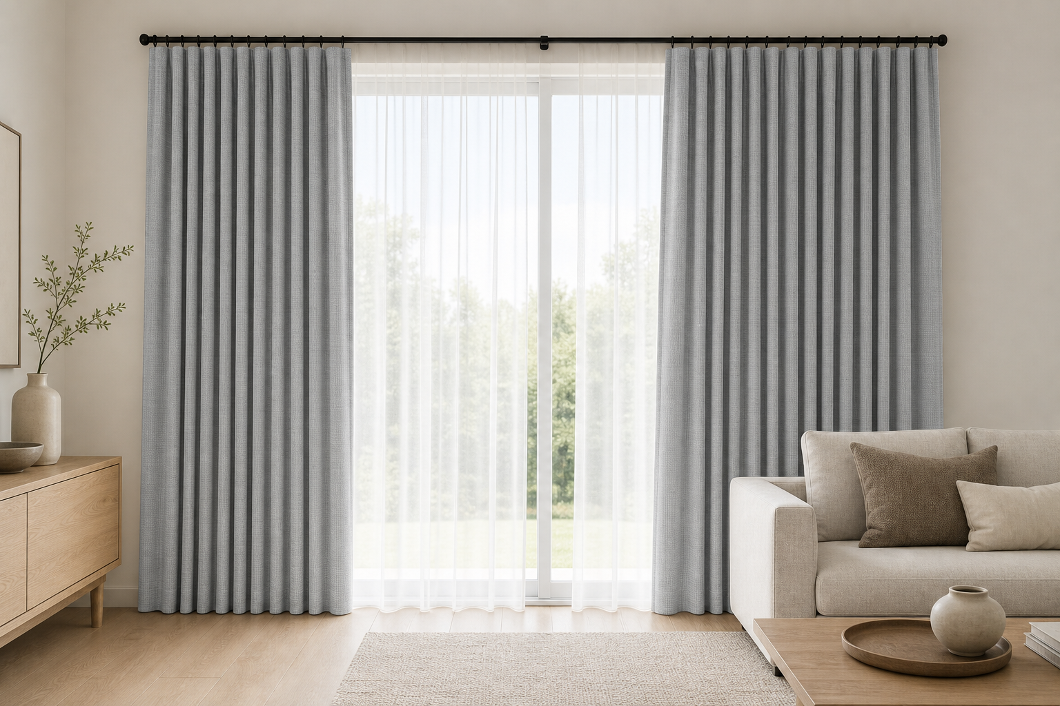 Luxury-Platinum Drapery with White Sheer