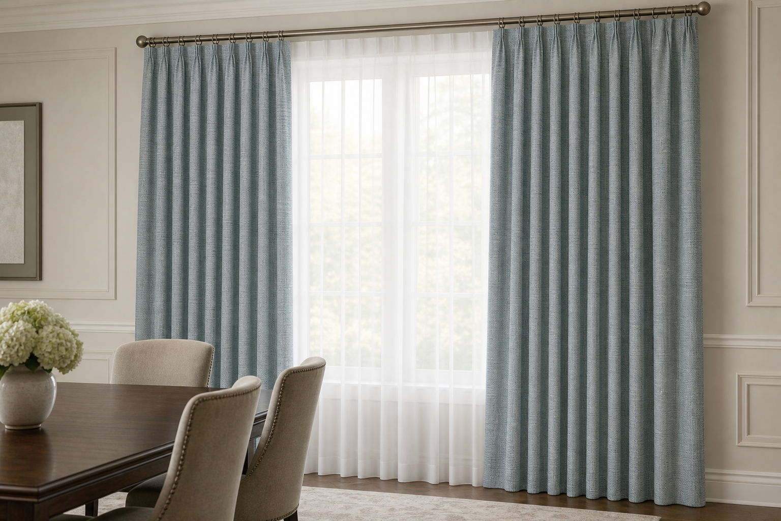 Oxford-II-Slate-Blue Drapery with White Sheer