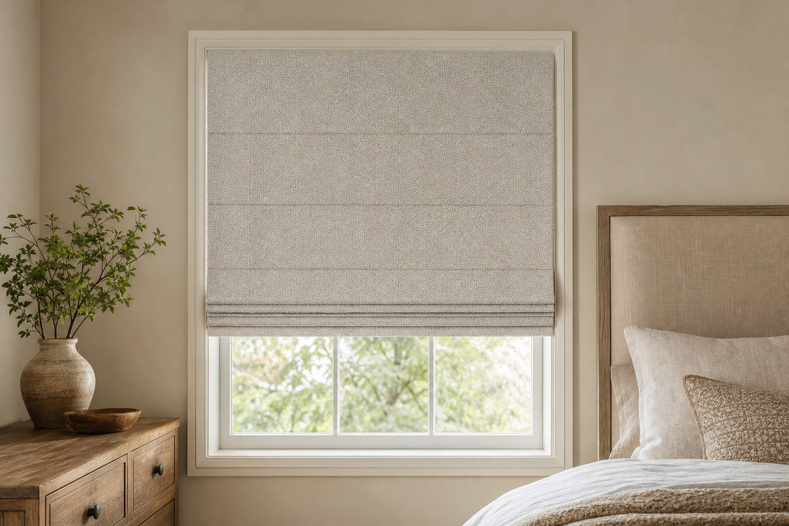 Plaid-Swing-Beige Roman Shade