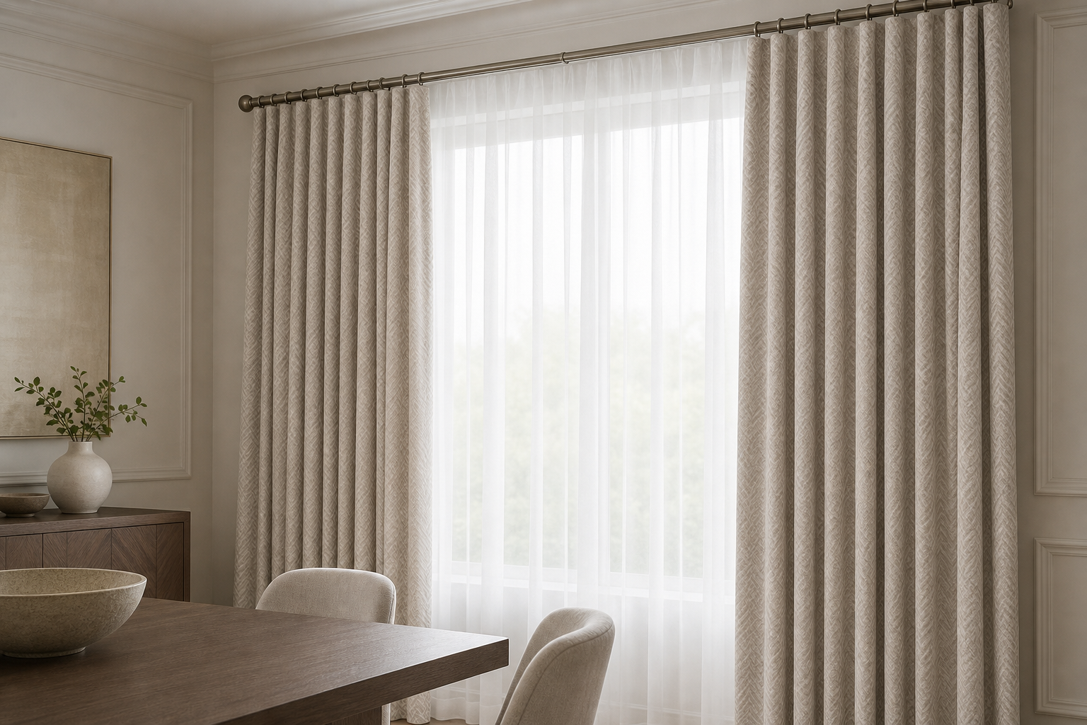 Rhine---Taupe Drapery with White Sheer