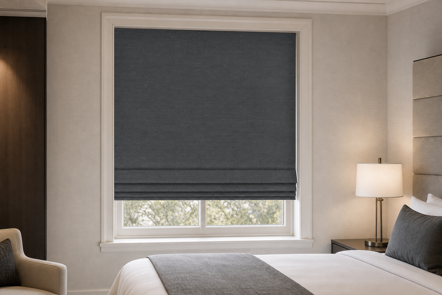 Silk-Luster-Graphite Roman Shade