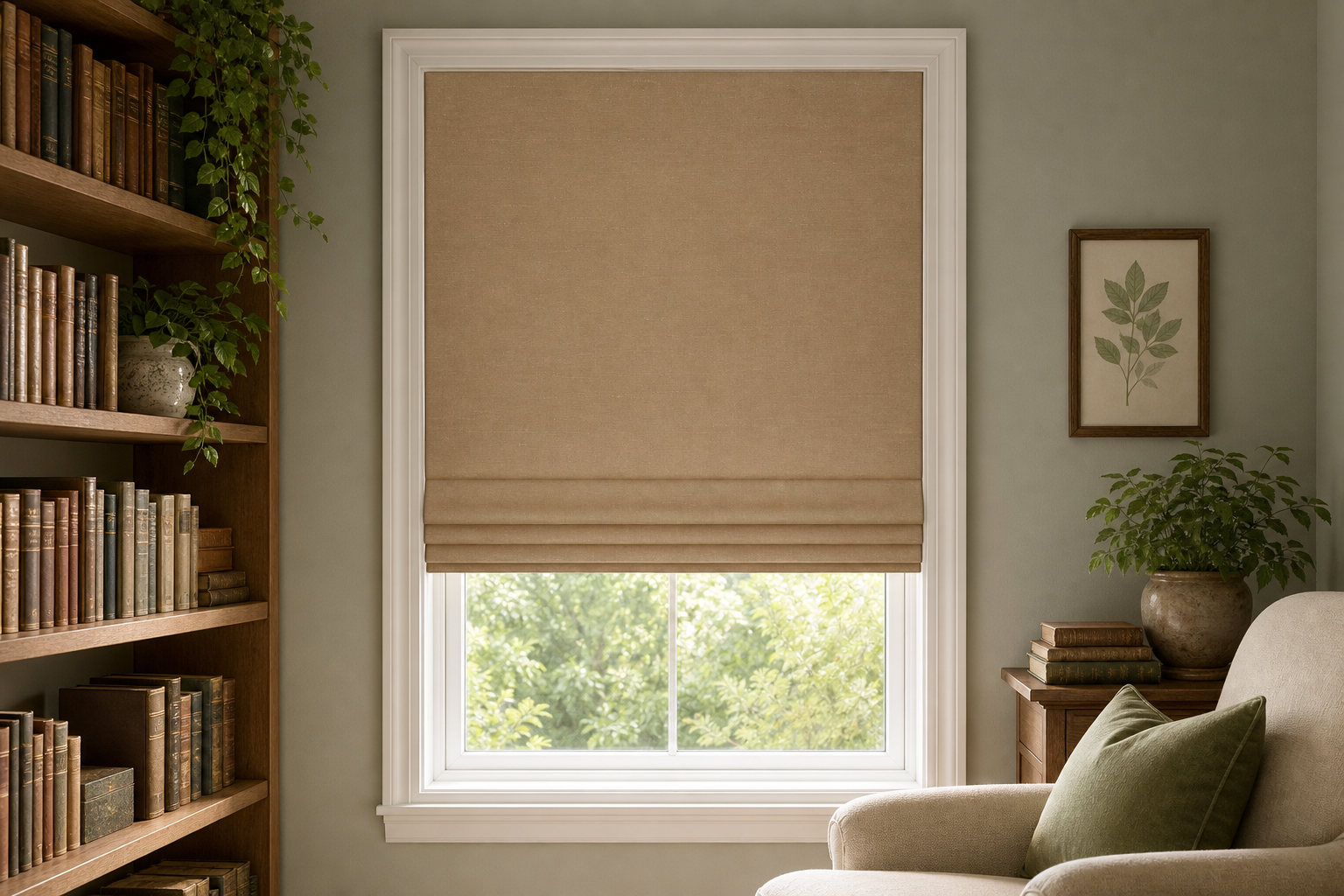 Silk-Luster-Tan Roman Shade