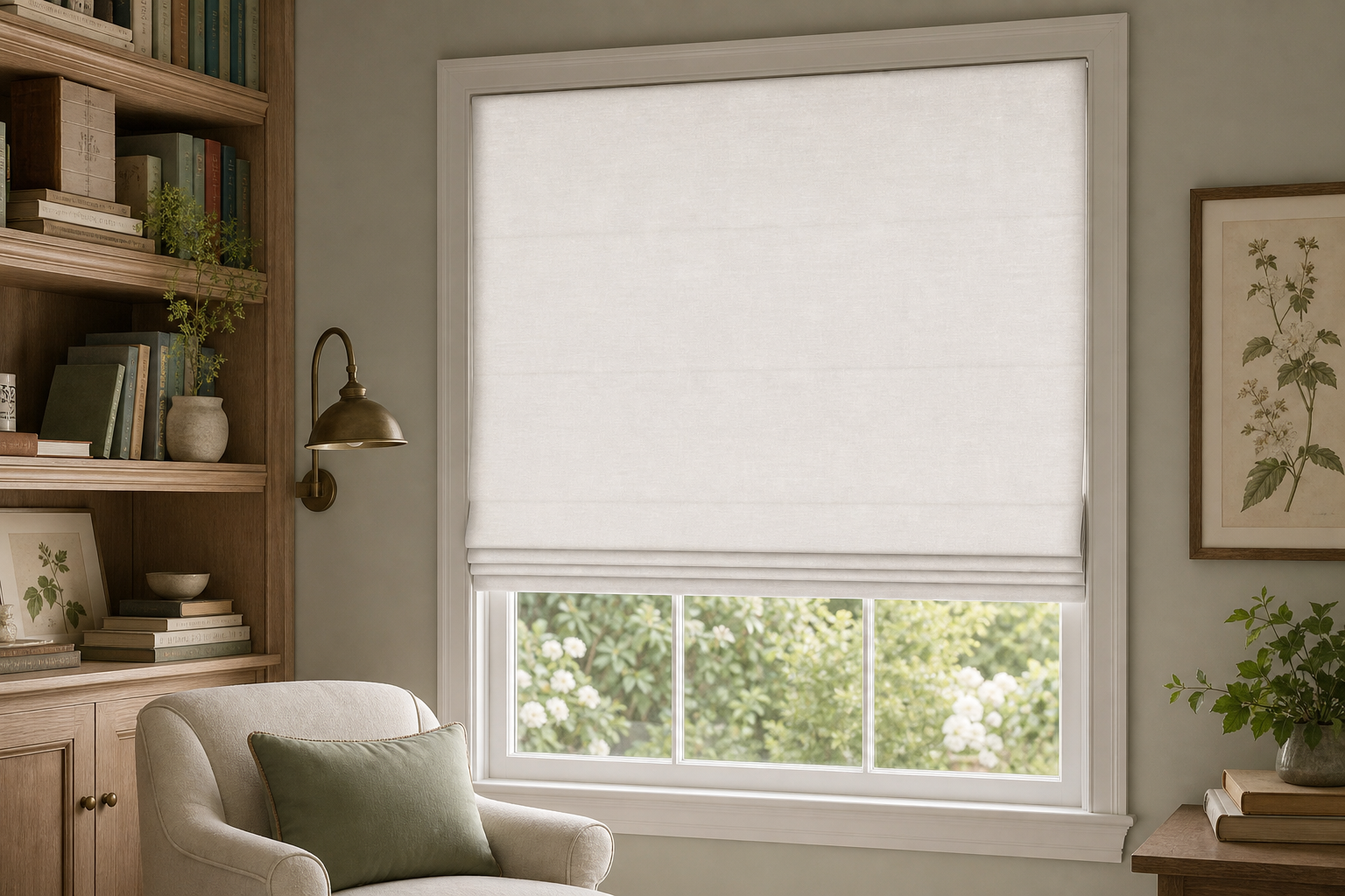 Silk-Luster-White Roman Shade