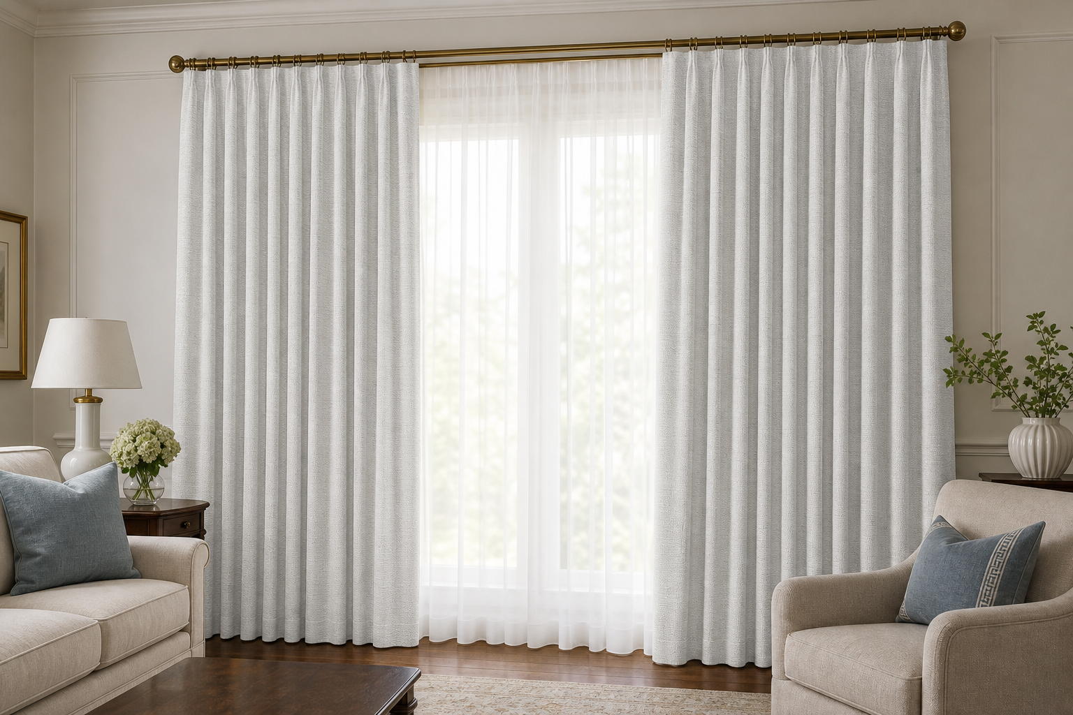 White-Horizon-White Drapery with White Sheer