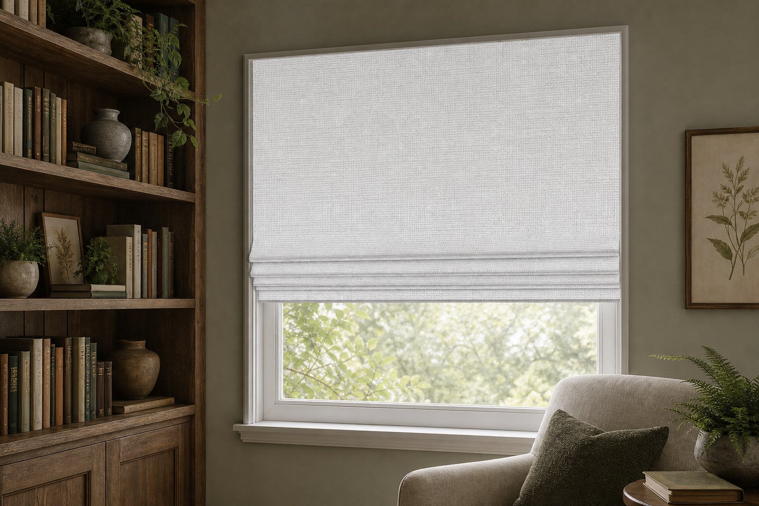 White-Horizon-White Roman Shade