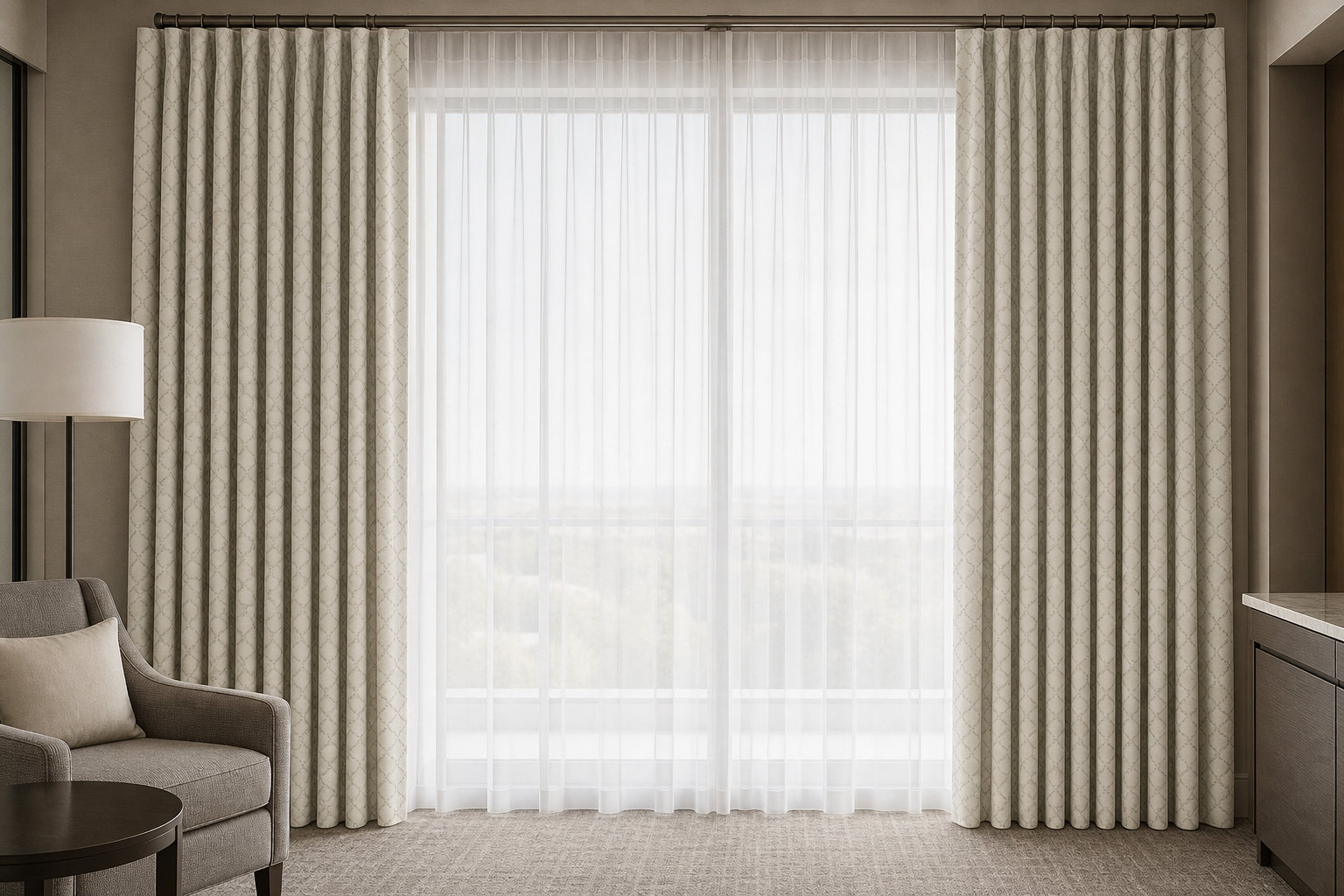 ALBIZIA---GRAY Drapery with White Sheer