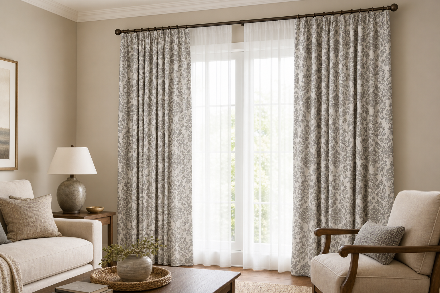 Iris-Latte Drapery with White Sheer