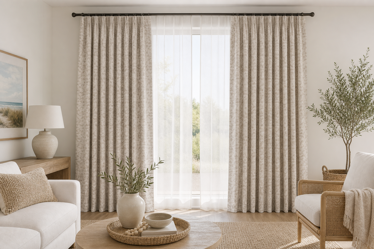 Meadow---Flax Drapery with White Sheer