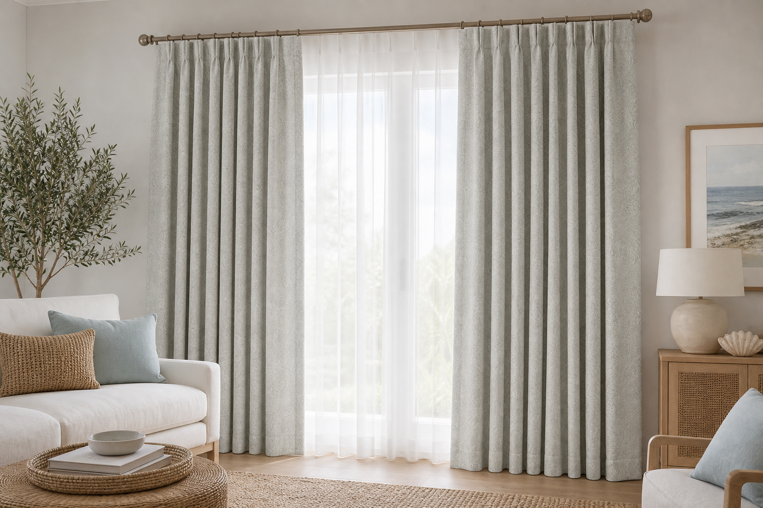 Peace-Ash Drapery with White Sheer