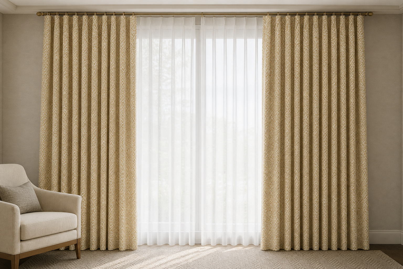 Pyramid-Mandarine Drapery with White Sheer