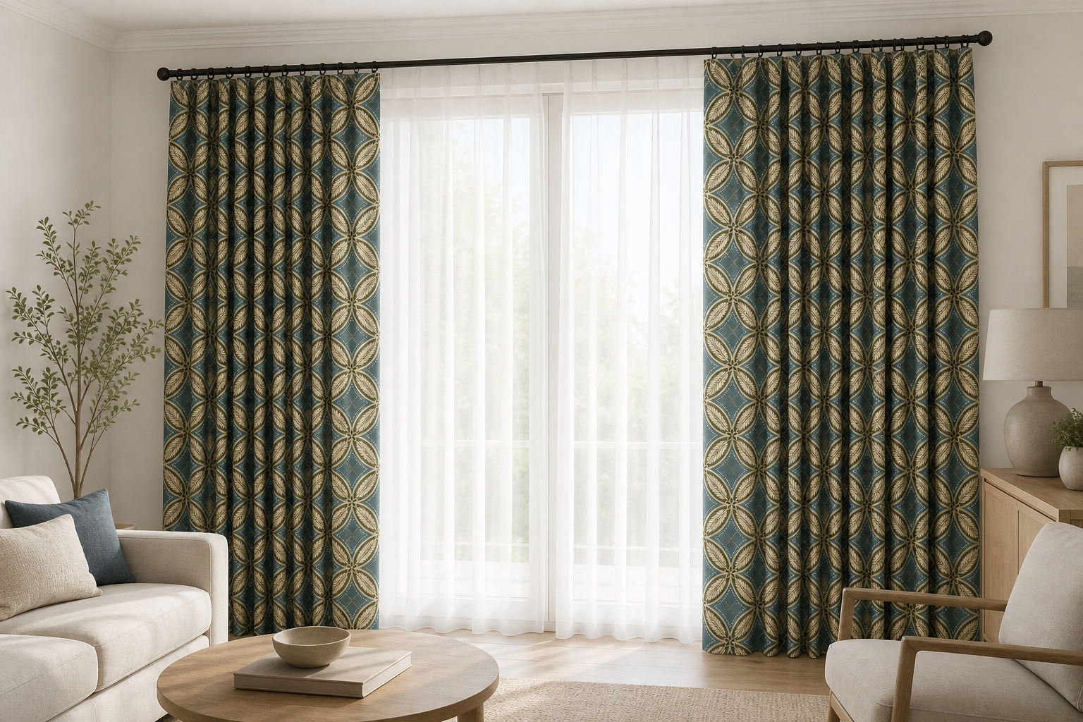 Wheatear-Circle-Lime Drapery with White Sheer